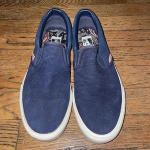 Vans Classic Slip On California Blue Knit Suede Size Mens 7.5 & Womens 9
